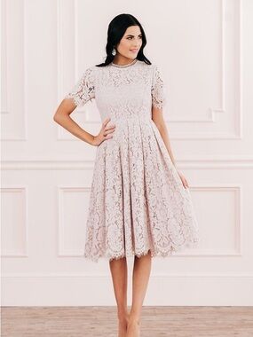 Rachel Parcell Blush Lace Midi Fit-and-Flare Dress